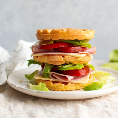 Keto Ham & Cheese Chaffle Sandwich (low-carb, gluten-free, grain-free) Ham & Cheese Chaffle Sandwich