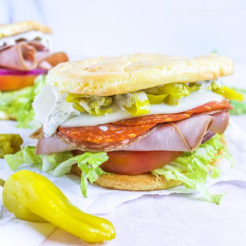 Low-Carb Oopsie Roll Italian Sandwich (low-carb, gluten-free, grain-free) Low-Carb Oopsie Roll Italian Sandwich