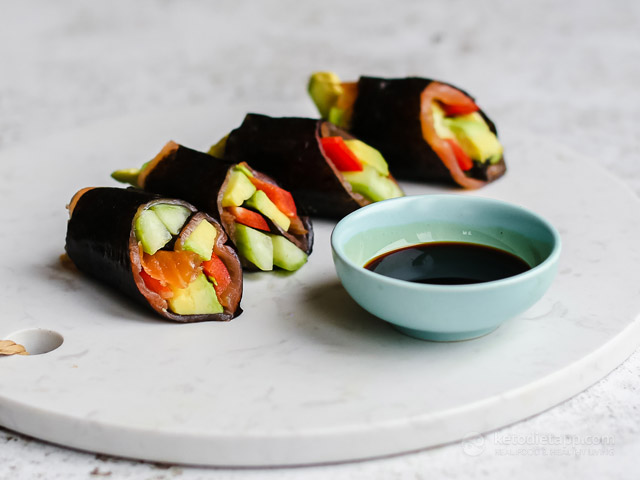 Keto Smoked Salmon & Avocado Sushi Rolls