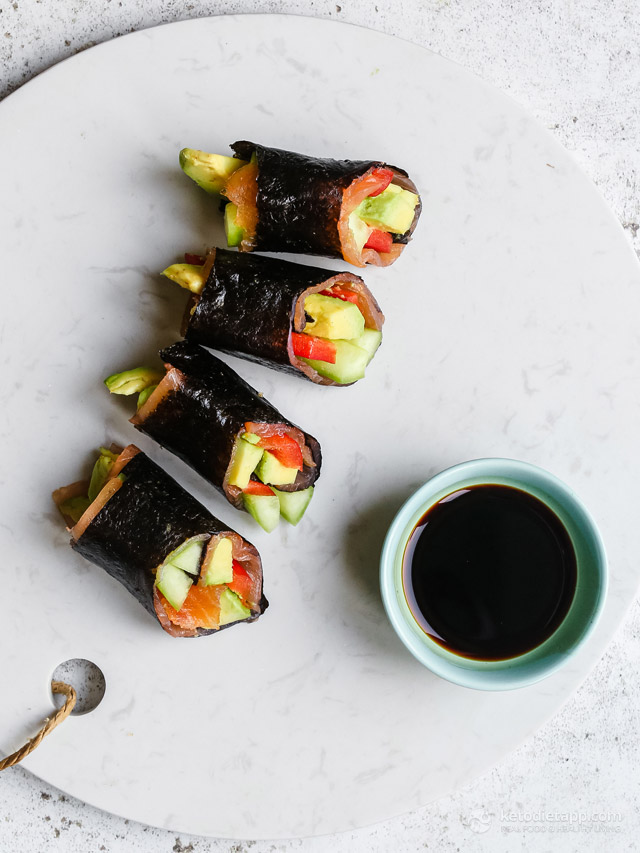 Keto Smoked Salmon & Avocado Sushi Rolls