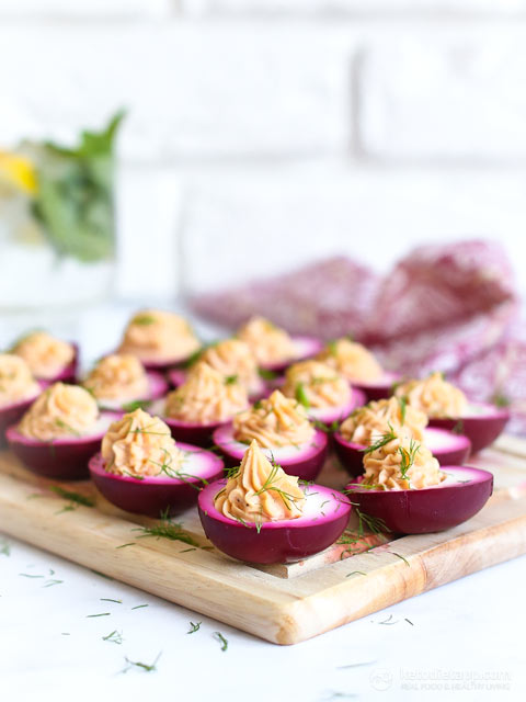 Pink Pickled Deviled Eggs (keto, low-carb, paleo) Pink Pickled Deviled Eggs