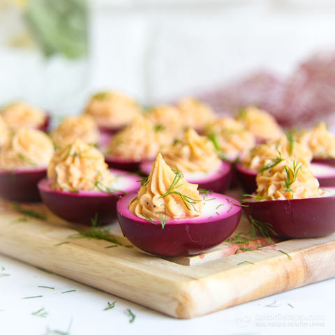 Pink Pickled Deviled Eggs (keto, low-carb, paleo) Pink Pickled Deviled Eggs