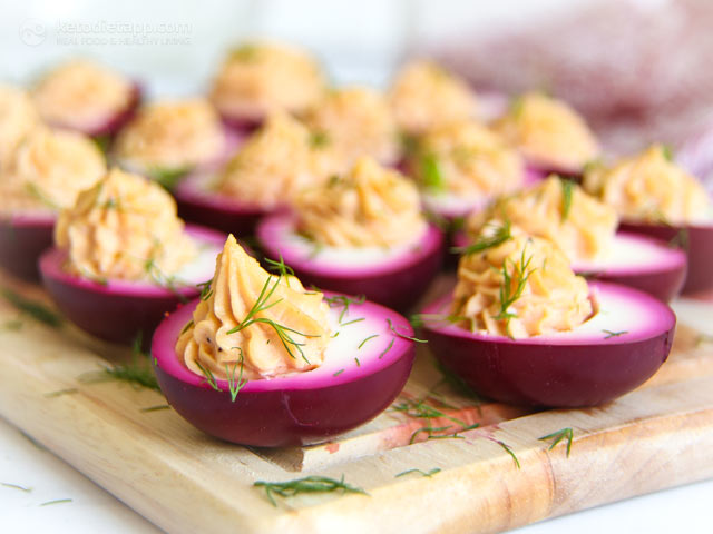 Pink Pickled Deviled Eggs