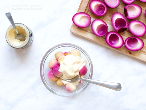 Pink Pickled Deviled Eggs (keto, low-carb, paleo) Pink Pickled Deviled Eggs