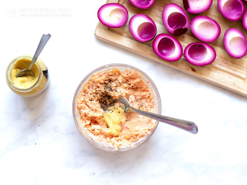 Pink Pickled Deviled Eggs (keto, low-carb, paleo) Pink Pickled Deviled Eggs