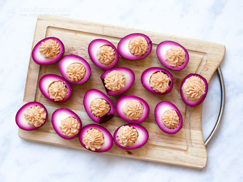 Pink Pickled Deviled Eggs (keto, low-carb, paleo) Pink Pickled Deviled Eggs