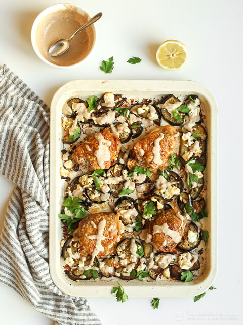 Tahini Chicken Eggplant Tray Bake (keto, low-carb, grain-free) Tahini Chicken Eggplant Tray Bake